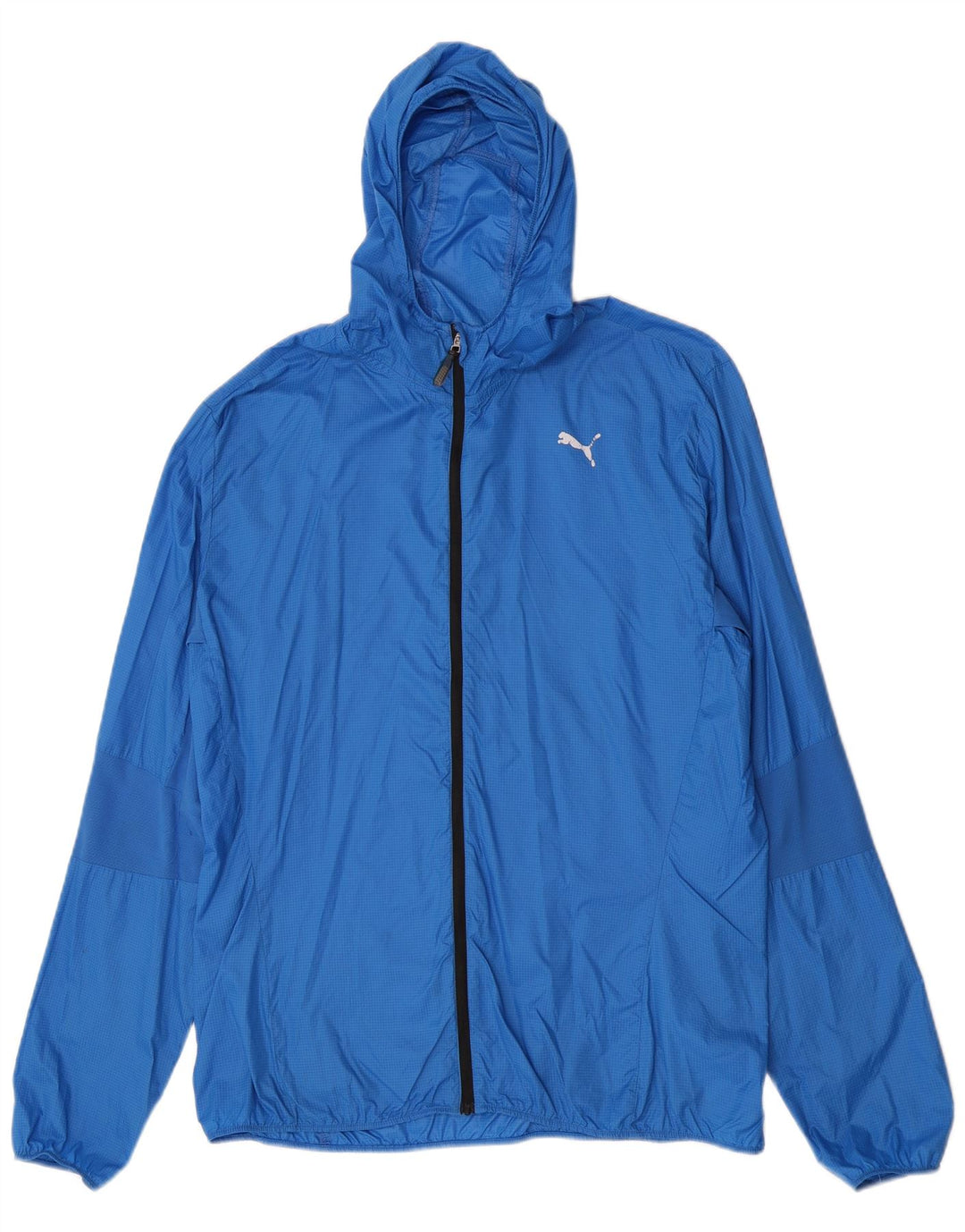 Męska kurtka przeciwdeszczowa Puma z kapturem UK 42 XL, nylon w niebieską kratkę