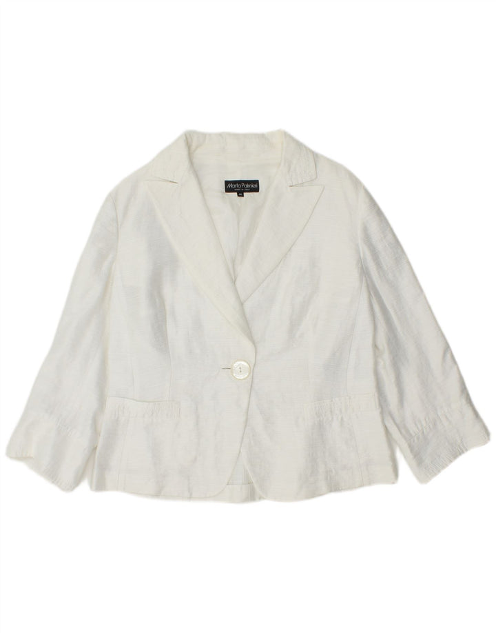 MARTA PALMIERI Womens 3/4 Sleeve 1 Button Blazer Jacket UK 14 Large White