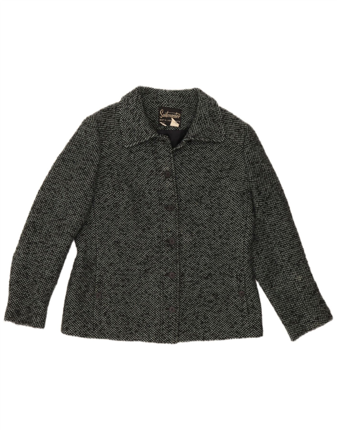 Damska marynarka VINTAGE zapinana na 6 guzików UK 16, duża, szara, nakrapiana wełna