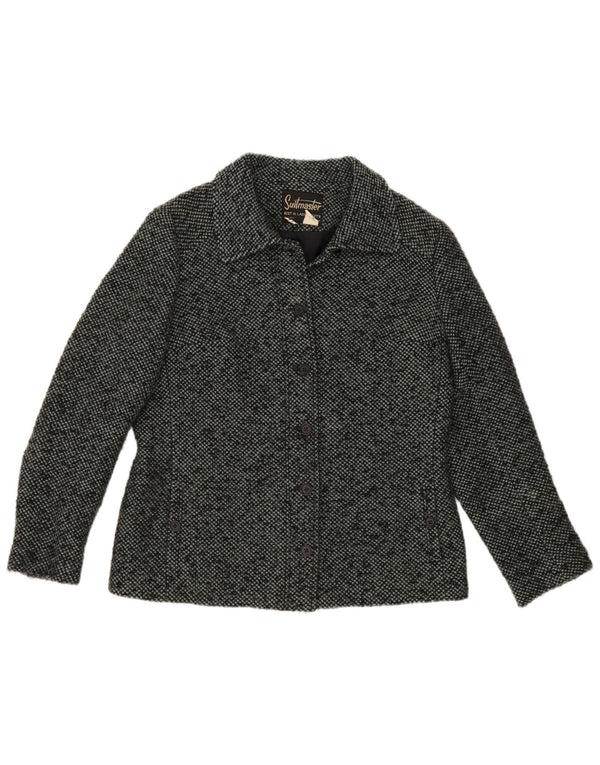 Damska marynarka VINTAGE zapinana na 6 guzików UK 16, duża, szara, nakrapiana wełna