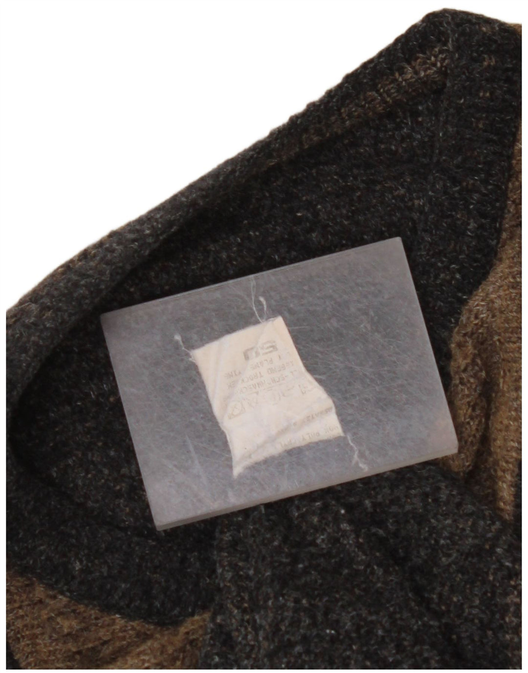 Męski sweter z okrągłym dekoltem w stylu VINTAGE IT 50, duża, brązowa, geometryczna wełna