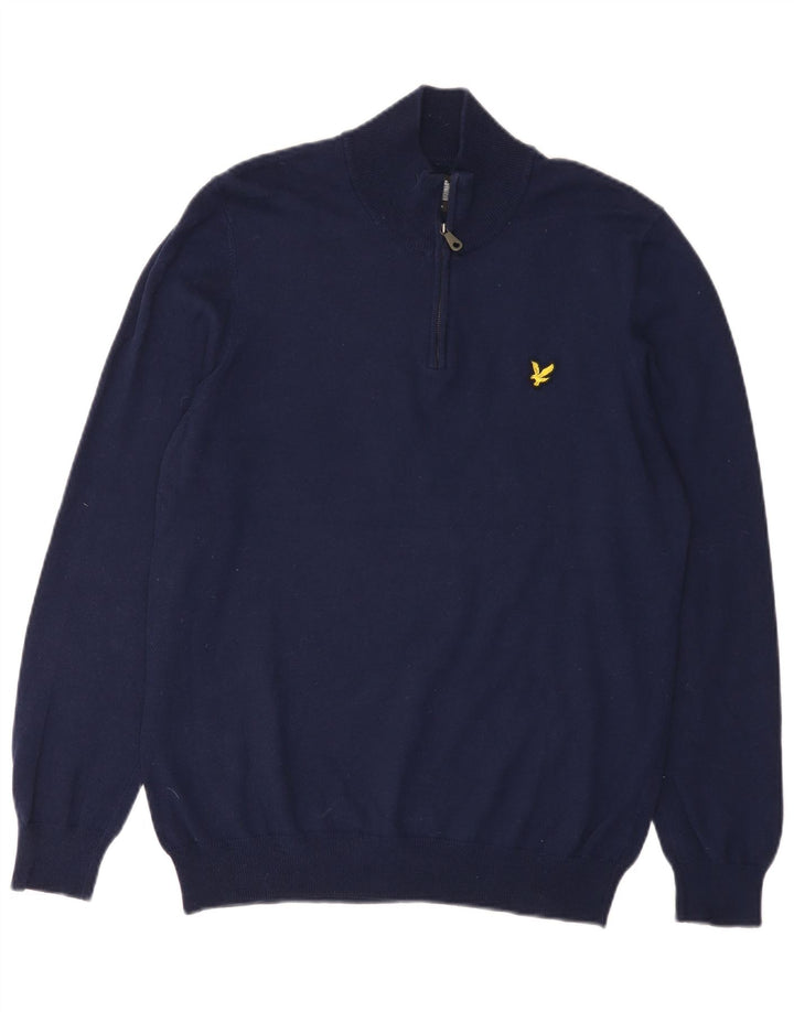 Męski sweter z zamkiem błyskawicznym Lyle & Scott, średni granatowy, bawełniany