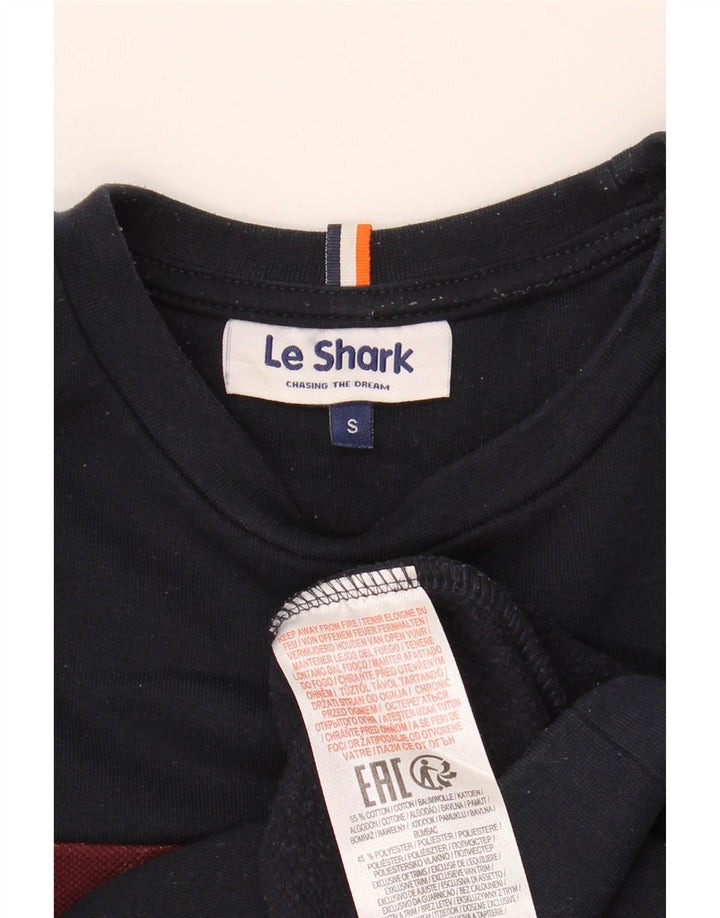 LE SHARK Mens Sweatshirt Jumper Small Navy Blue Colourblock Cotton Vintage Le Shark and Second-Hand Le Shark from Messina Hembry 