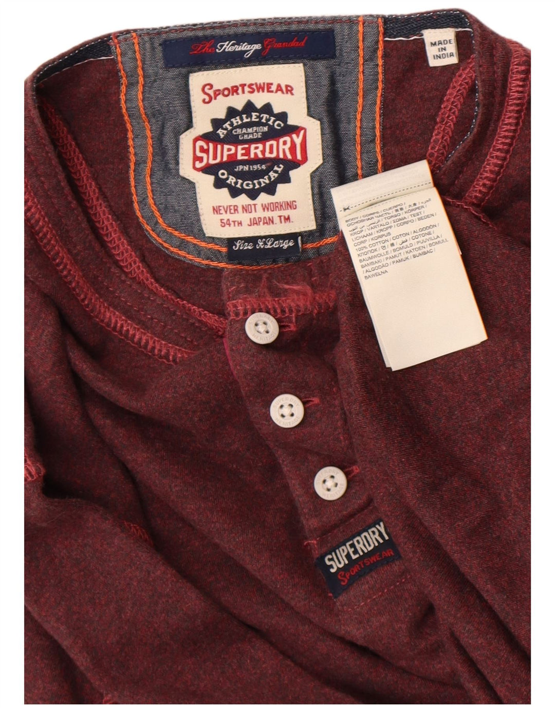 Męski top Superdry z długim rękawem XL, bordowa, bawełniana