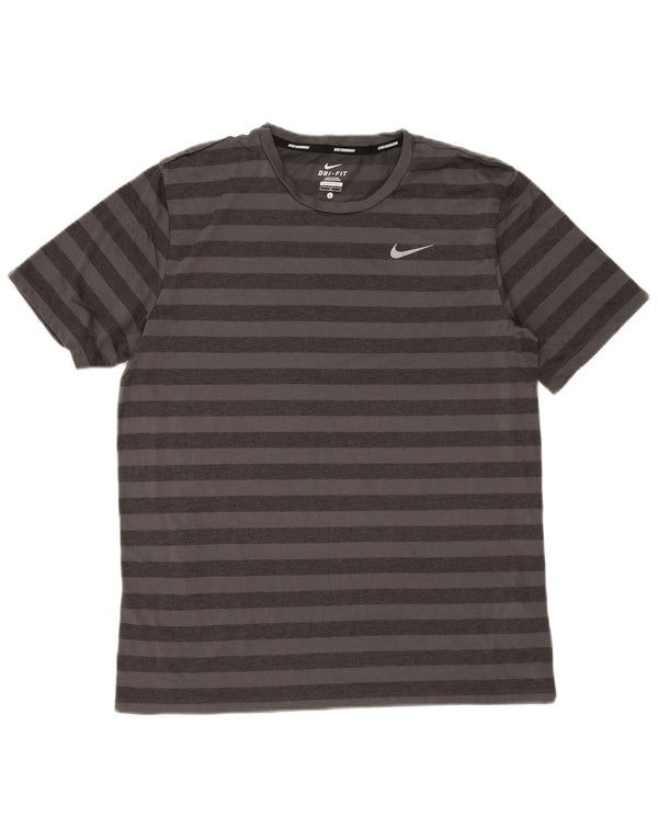 Męski T-shirt Nike Dri Fit, duży, szary poliester w paski