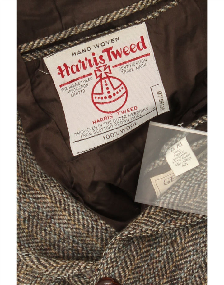 Męska marynarka zapinana na 2 guziki Harris Tweed UK 40 Duża brązowa wełna w jodełkę