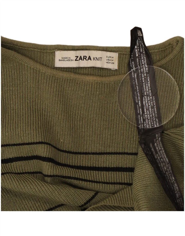 Damski sweter ZARA z dekoltem w łódkę, UK 12, średnie khaki w paski