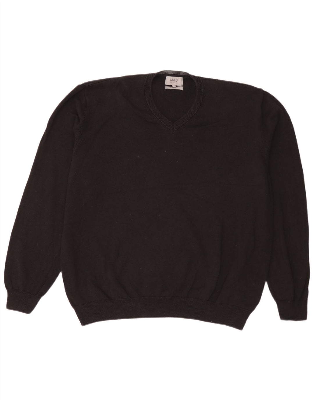 Marks & Spencer Męski sweter z dekoltem w kształcie litery V, 3XL, czarny, bawełniany