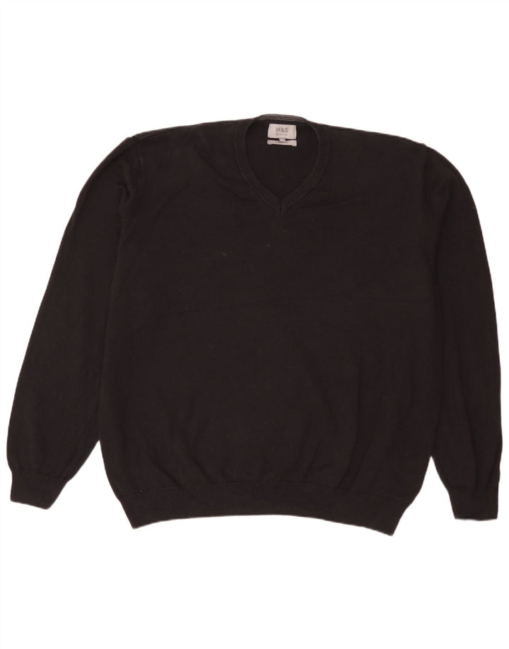Marks & Spencer Męski sweter z dekoltem w kształcie litery V, 3XL, czarny, bawełniany