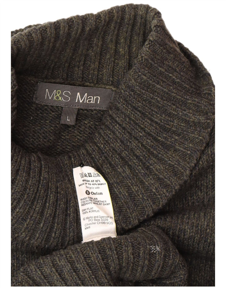 Marks & Spencer Męski sweter z golfem, duży, zielony, akrylowy