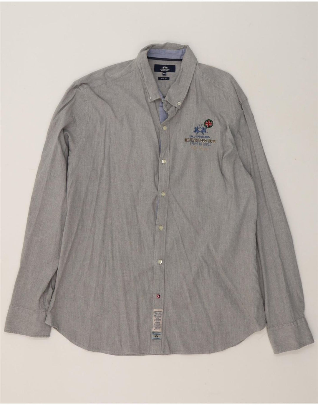 Koszula męska La Martina Slim Fit 2XL, szara, bawełniana