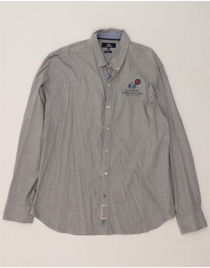 Koszula męska La Martina Slim Fit 2XL, szara, bawełniana