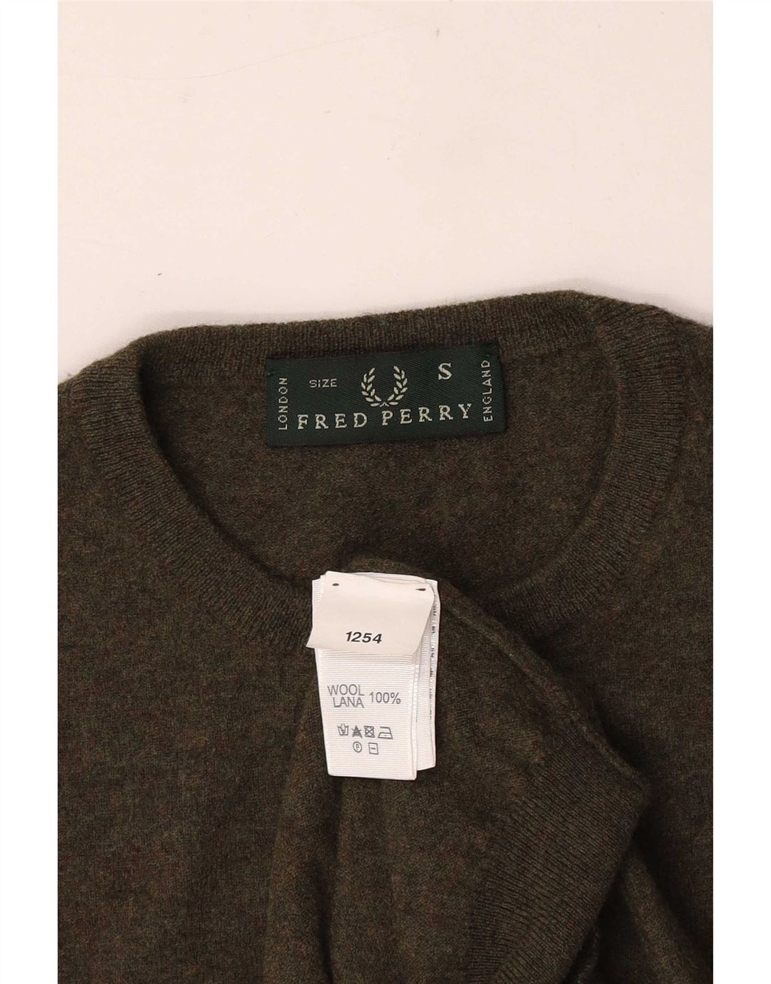 Męski sweter z okrągłym dekoltem Fred Perry, mała wełna khaki