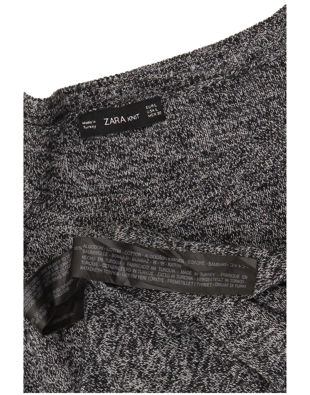 Damski sweter ZARA z dekoltem w łódkę UK 16, duży, szary, bawełniany w cętki