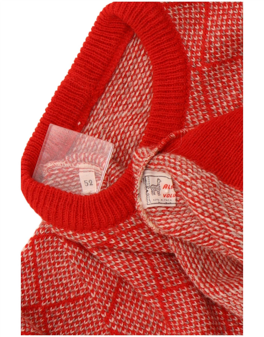 Męski sweter z okrągłym dekoltem w stylu VINTAGE IT 52, duży, czerwony, geometryczny