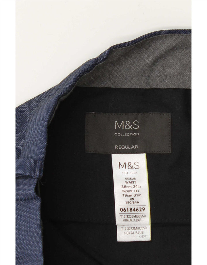 Męskie spodnie garniturowe Marks & Spencer o regularnym kroju W34 L31 Granatowy poliester