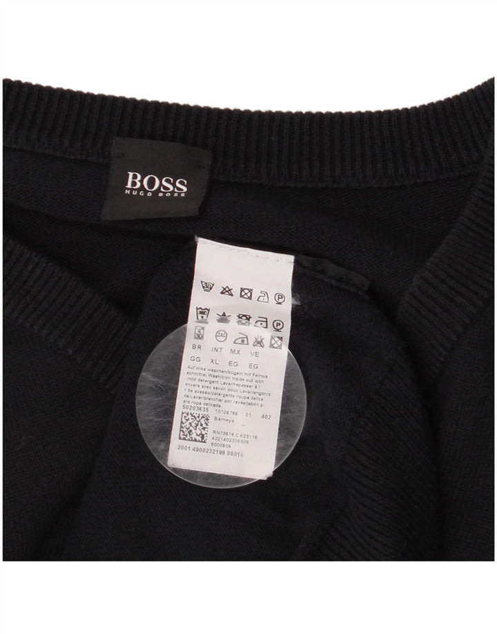 Męski sweter z dekoltem w kształcie litery V HUGO BOSS XL, granatowy, bawełniany