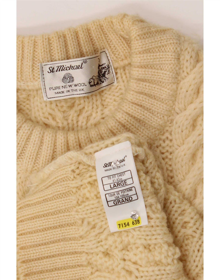Męski sweter St Michael z okrągłym dekoltem, duży, żółty, wełniany