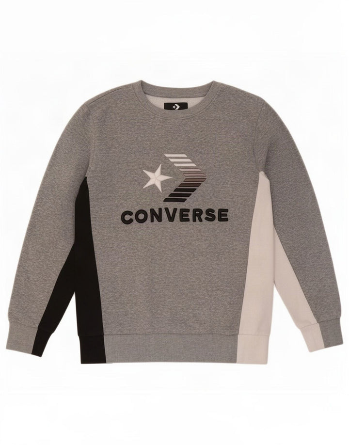 Chłopięcy sweter z grafiką Converse, 12-13 lat, duży, szary, z blokami kolorów