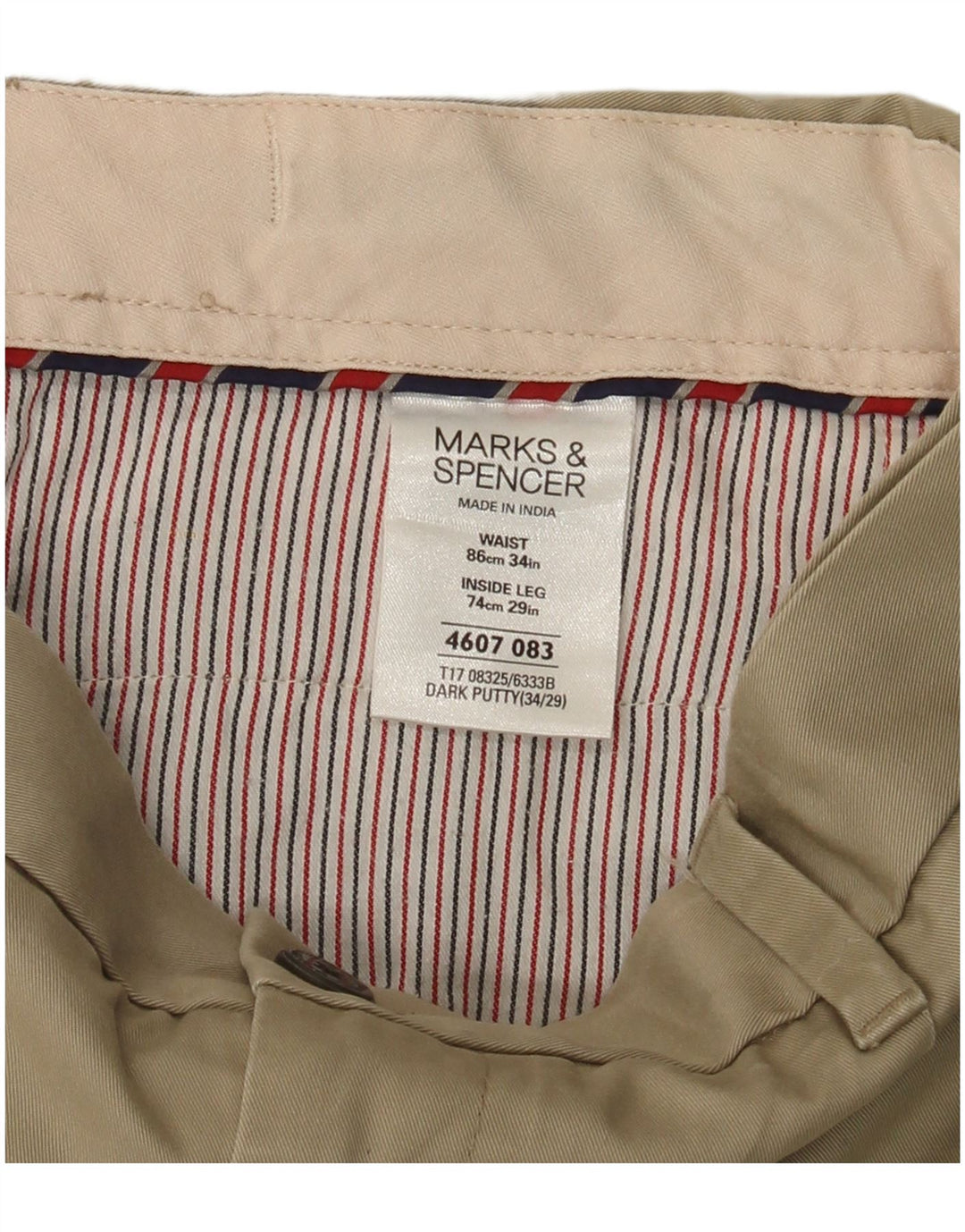 MARKS & SPENCER Męskie proste spodnie chino W34 L29 Beżowa bawełna