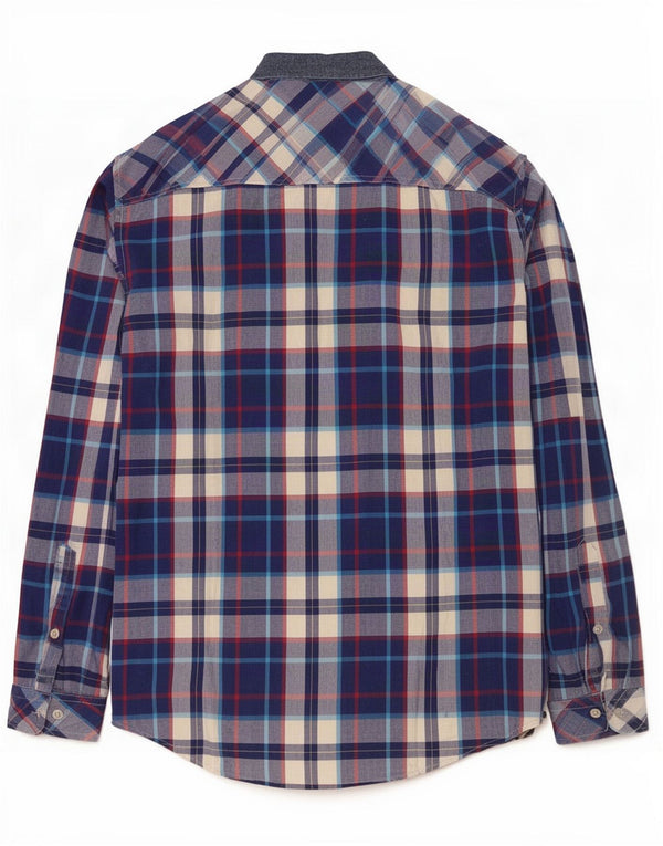 Joules Mens Slim Fit Shirt Large Blue Plaid Cotton