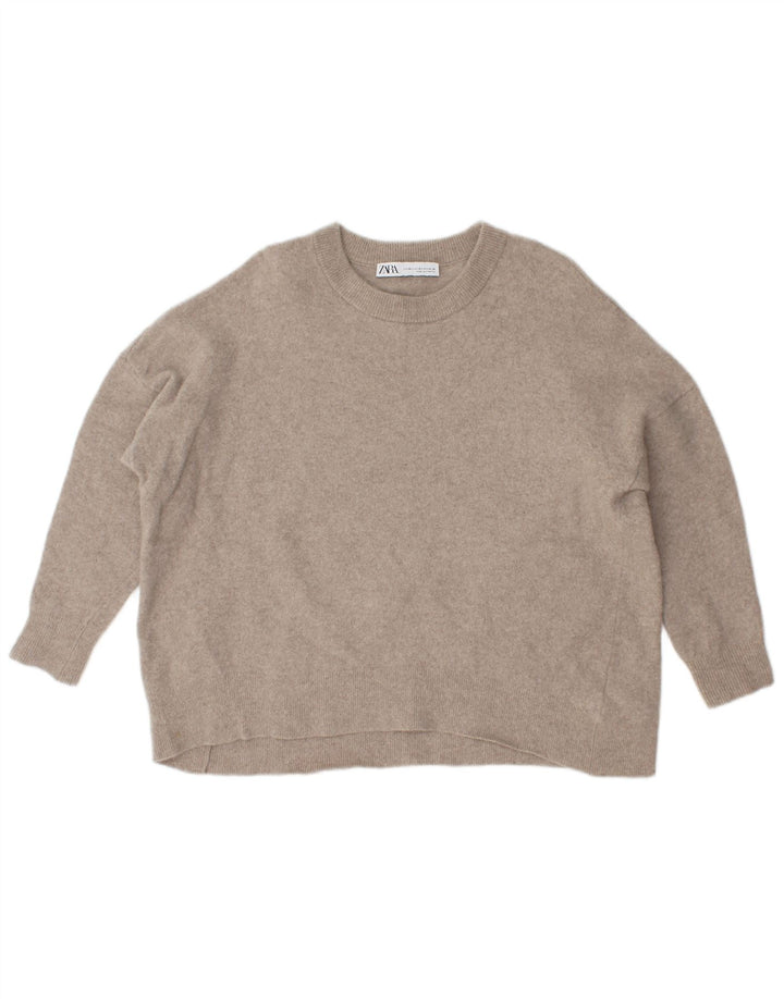 Sweter damski Zara Oversize z okrągłym dekoltem UK 12 Średni beżowy wełniany