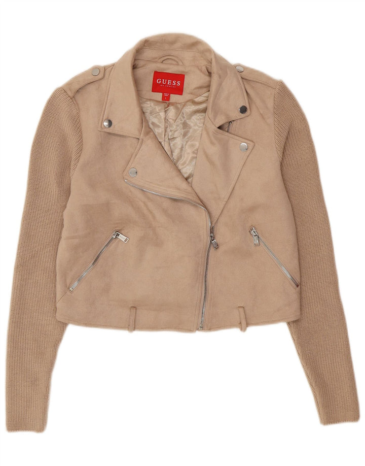 Damska kurtka motocyklowa GUESS Crop Knit UK 16, duża, beżowa