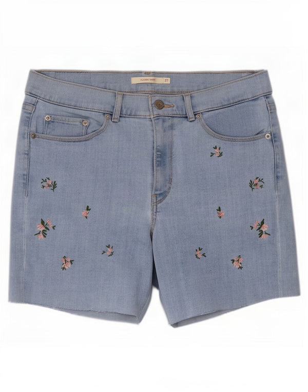Damskie klasyczne spodenki jeansowe Levi's, małe W27, niebieska bawełna w kwiaty
