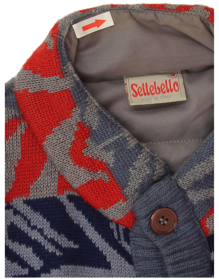 Sweter męski Settebello, duży, niebieski, geometryczny, wełniany