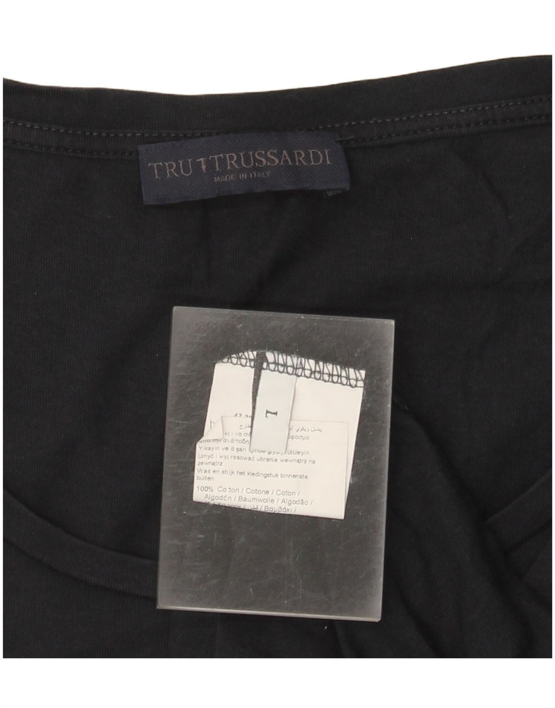 Damska koszulka z grafiką TRUSSARDI Top UK 16, duża, czarna, bawełniana