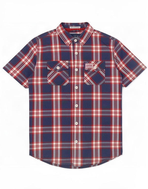 Superdry koszula męska z krótkim rękawem, średnia niebieska krata, bawełna