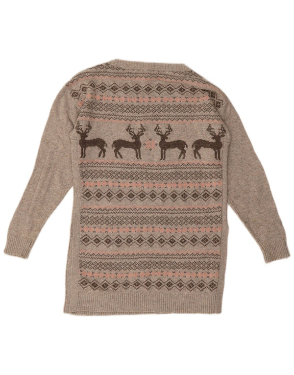 Damski sweter Fat Face z dekoltem w łódkę UK 8 Small Grey Fair Isle Cotton