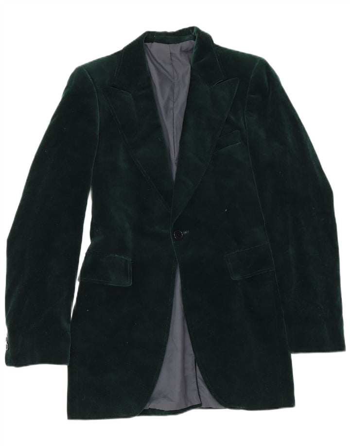 Vintage męska marynarka aksamitna zapinana na 1 guzik UK 36 Small Green