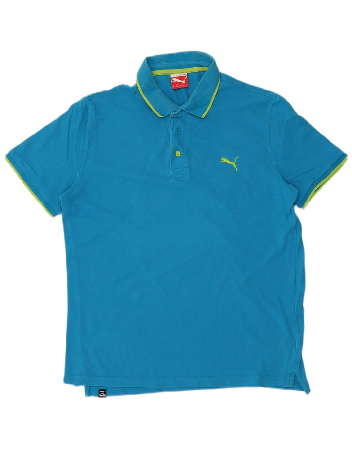 PUMA Mens Polo Shirt Medium Blue Cotton