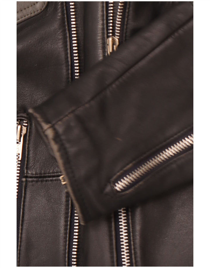 Męska skórzana kurtka motocyklowa MQP UK 46 3XL Czarna skóra z blokami kolorów