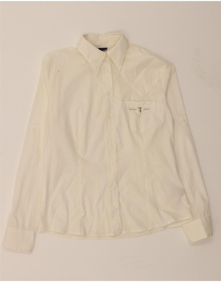 TRUSSARDI Womens Shirt UK 12 Medium Off White Cotton Vintage Trussardi and Second-Hand Trussardi from Messina Hembry 