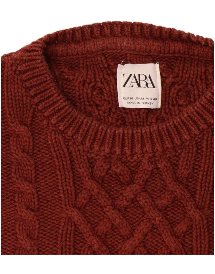 Męski sweter z okrągłym dekoltem Zara, średni brąz