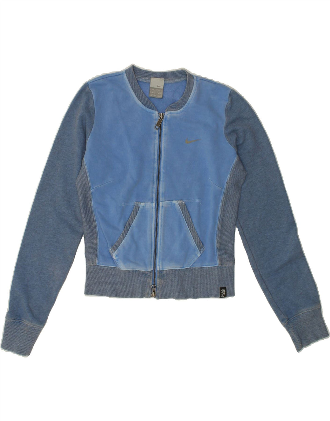 NIKE Womens Graphic Tracksuit Top Jacket UK 8/10 Small Blue Colourblock Vintage Nike and Second-Hand Nike from Messina Hembry 