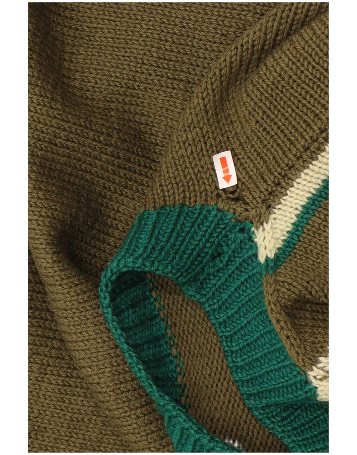 Vintage męski sweter z okrągłym dekoltem XL Khaki w geometrycznym kolorze