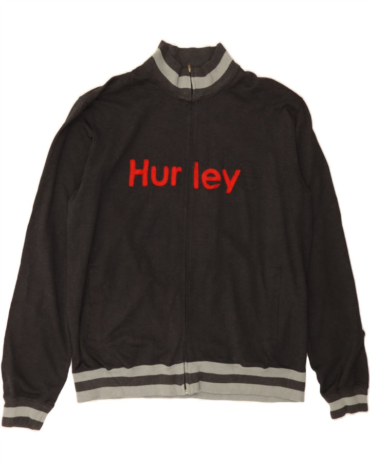 HURLEY Mens Graphic Tracksuit Top Jacket XL Grey Polyester Vintage Hurley and Second-Hand Hurley from Messina Hembry 