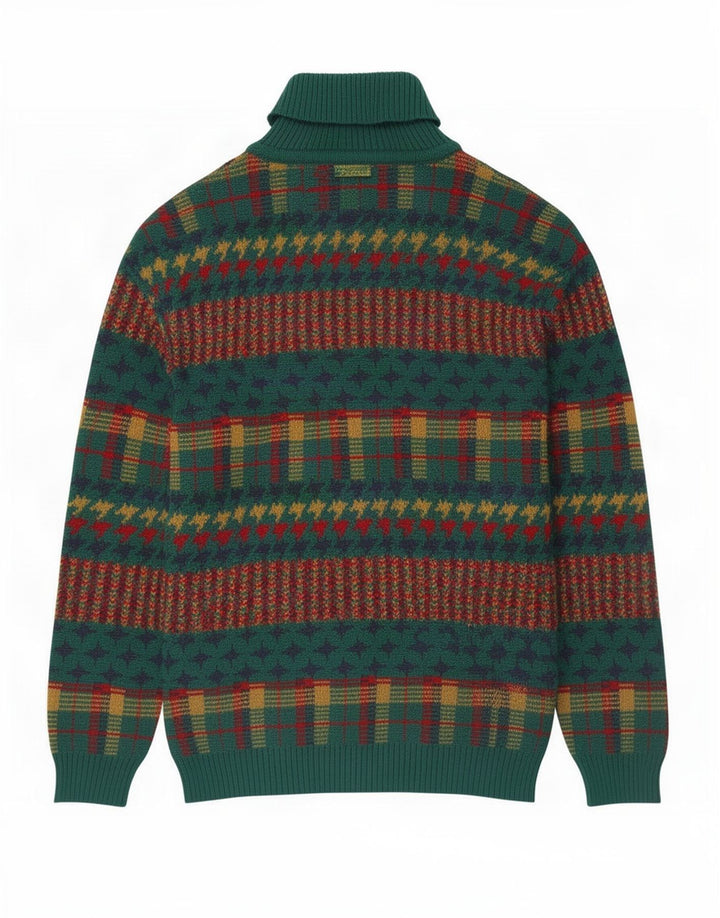 Vintage męski sweter z golfem, średni zielony w paski