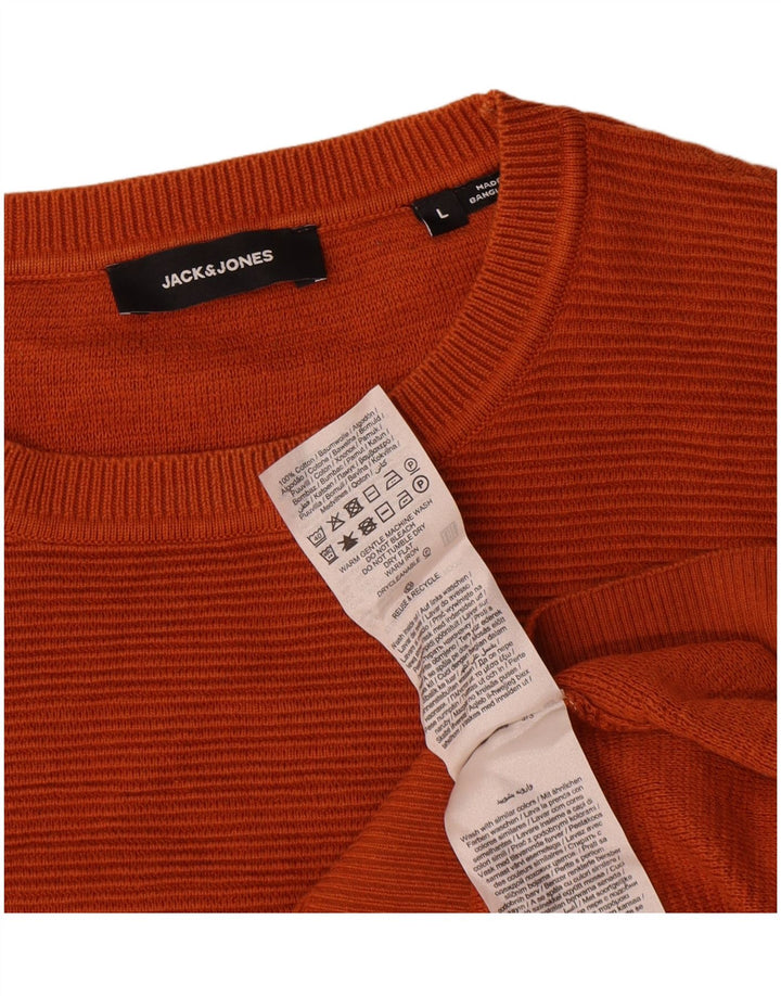 Męski sweter Jack & Jones z okrągłym dekoltem, duży, pomarańczowy, bawełniany