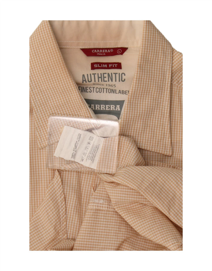 Koszula męska Carrera Slim Fit, duża, beżowa, bawełniana w kratkę