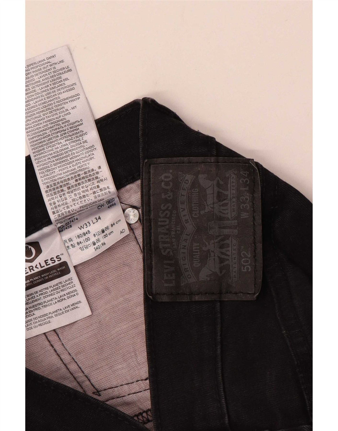 Męskie jeansy Levi's 502 Tapered W33 L34 Czarna bawełna