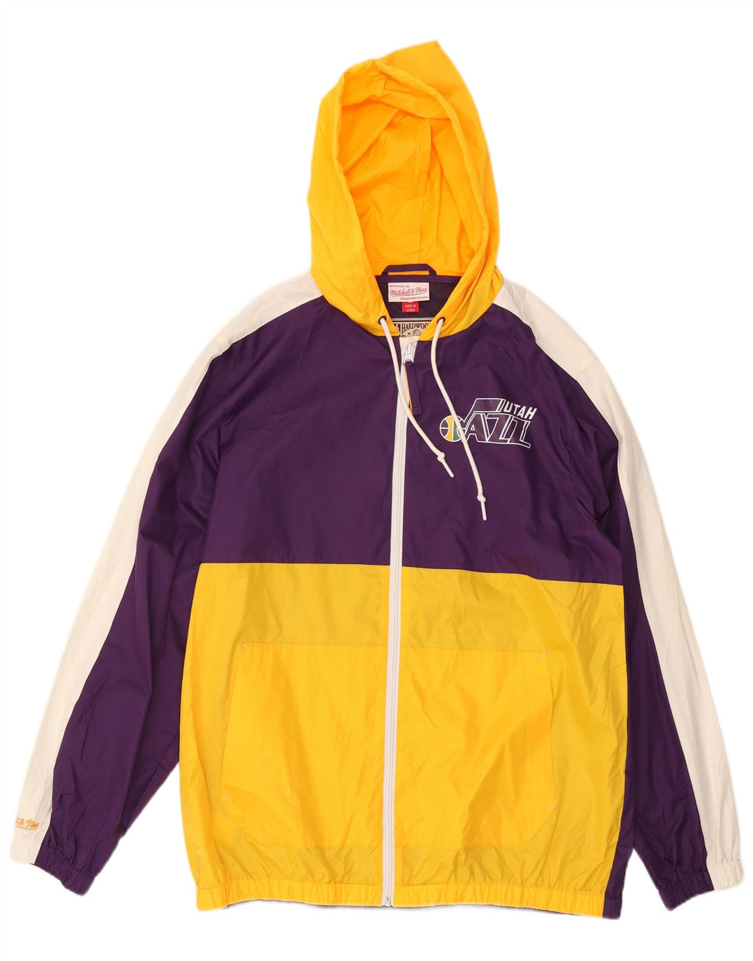 Męska kurtka przeciwdeszczowa Mitchell & Ness Graphic UK 40, duży fioletowy blok kolorów