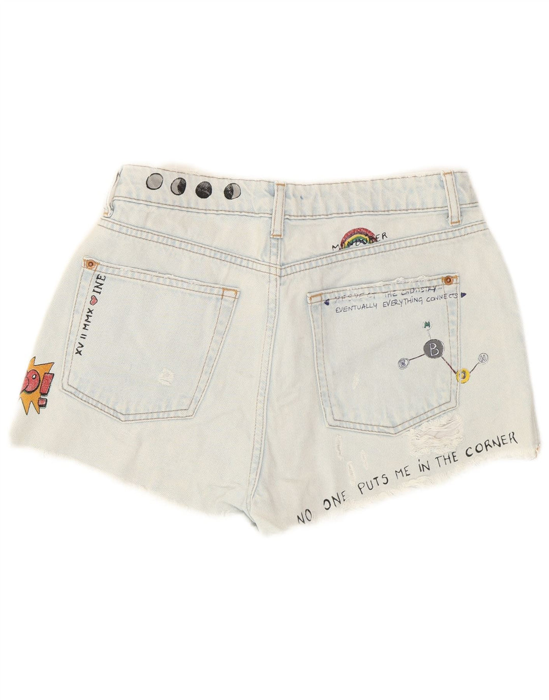 Damskie spodenki jeansowe Pull & Bear z grafiką w trudnej sytuacji EU 36 XS W26 niebieskie