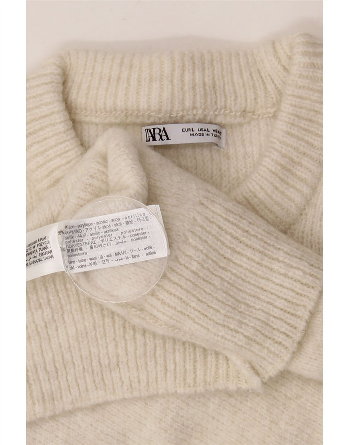 Męski sweter ZARA z okrągłym dekoltem, duży, beżowy, akrylowy