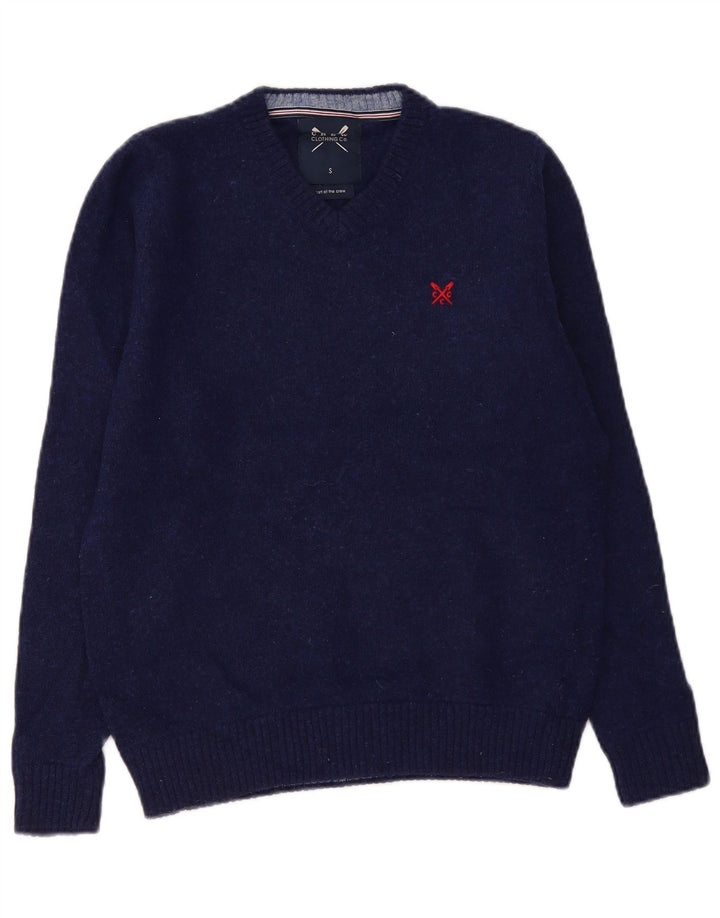 Crew Clothing Męski sweter z dekoltem w kształcie litery V, mały, granatowy, z owczej wełny