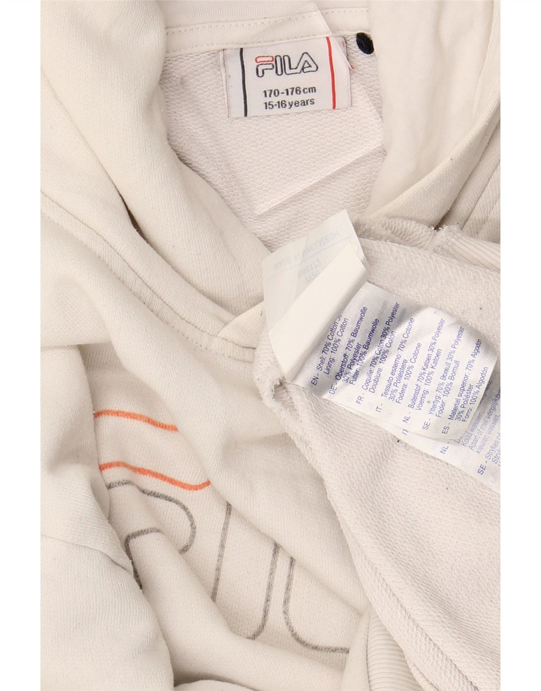 Chłopięcy sweter z kapturem FILA z grafiką, 15-16 lat, biała bawełna