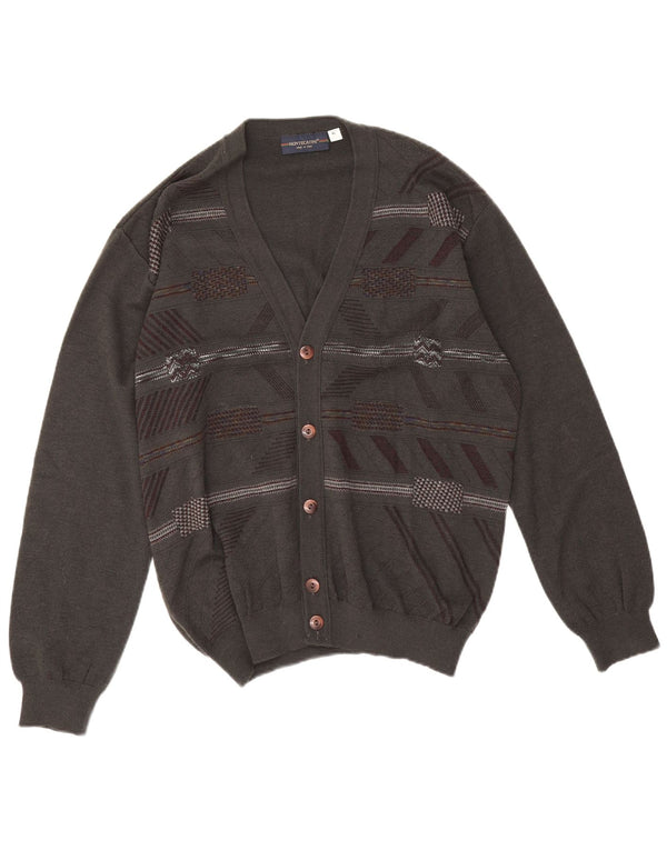 Męski sweter kardigan Montecatini XL, szara, geometryczna wełna merynosowa